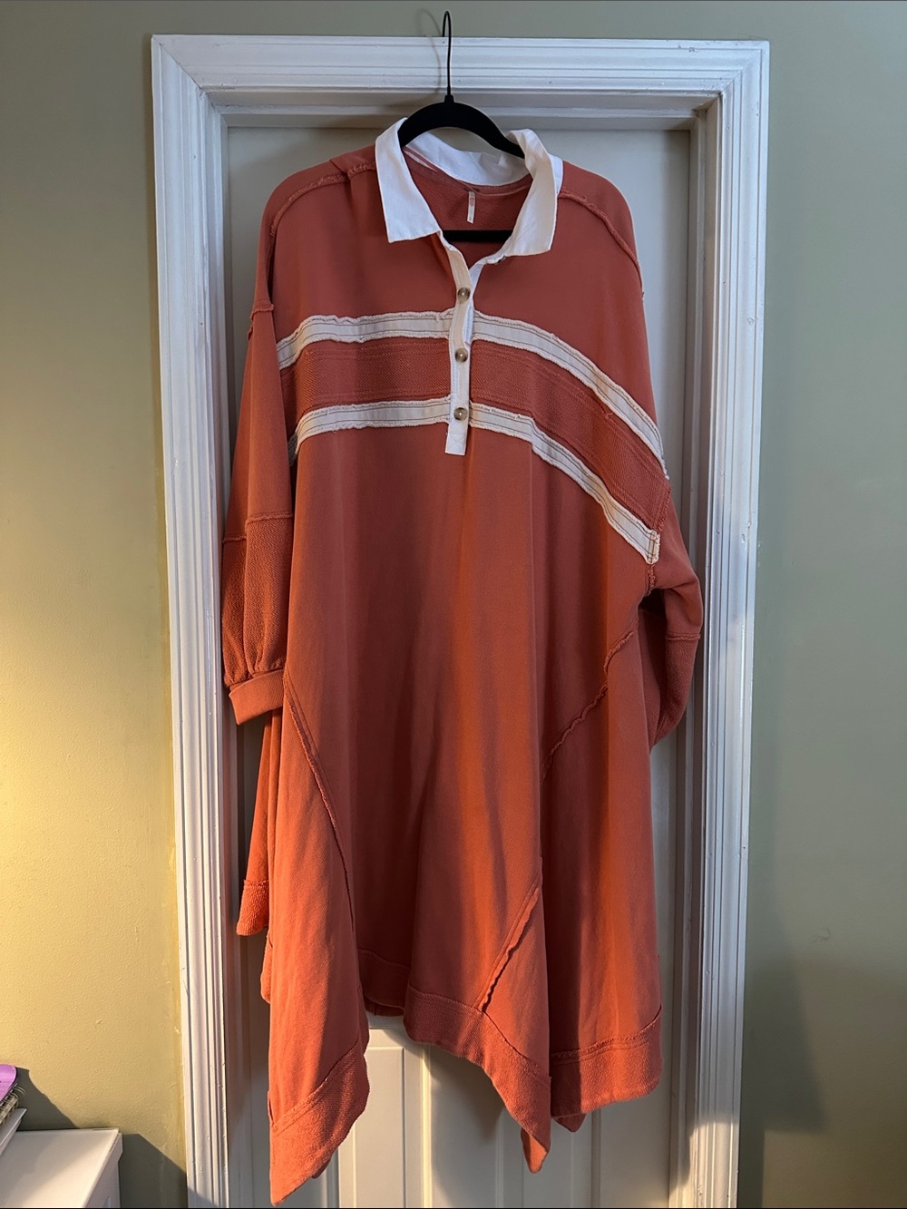 Oversized Rust Polo Dress with White Collar